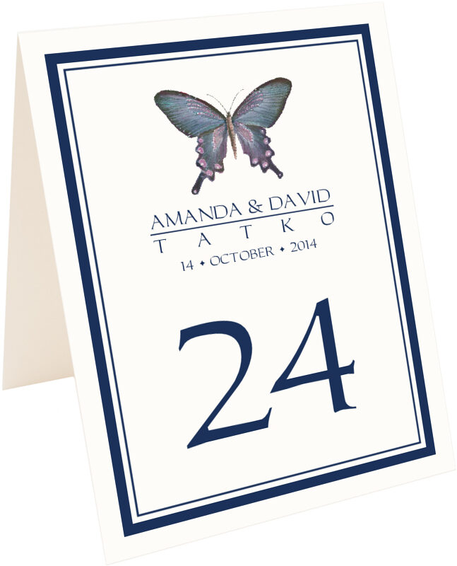 Painted Blue Butterfly Wedding Table Number Cards Documents and Designs